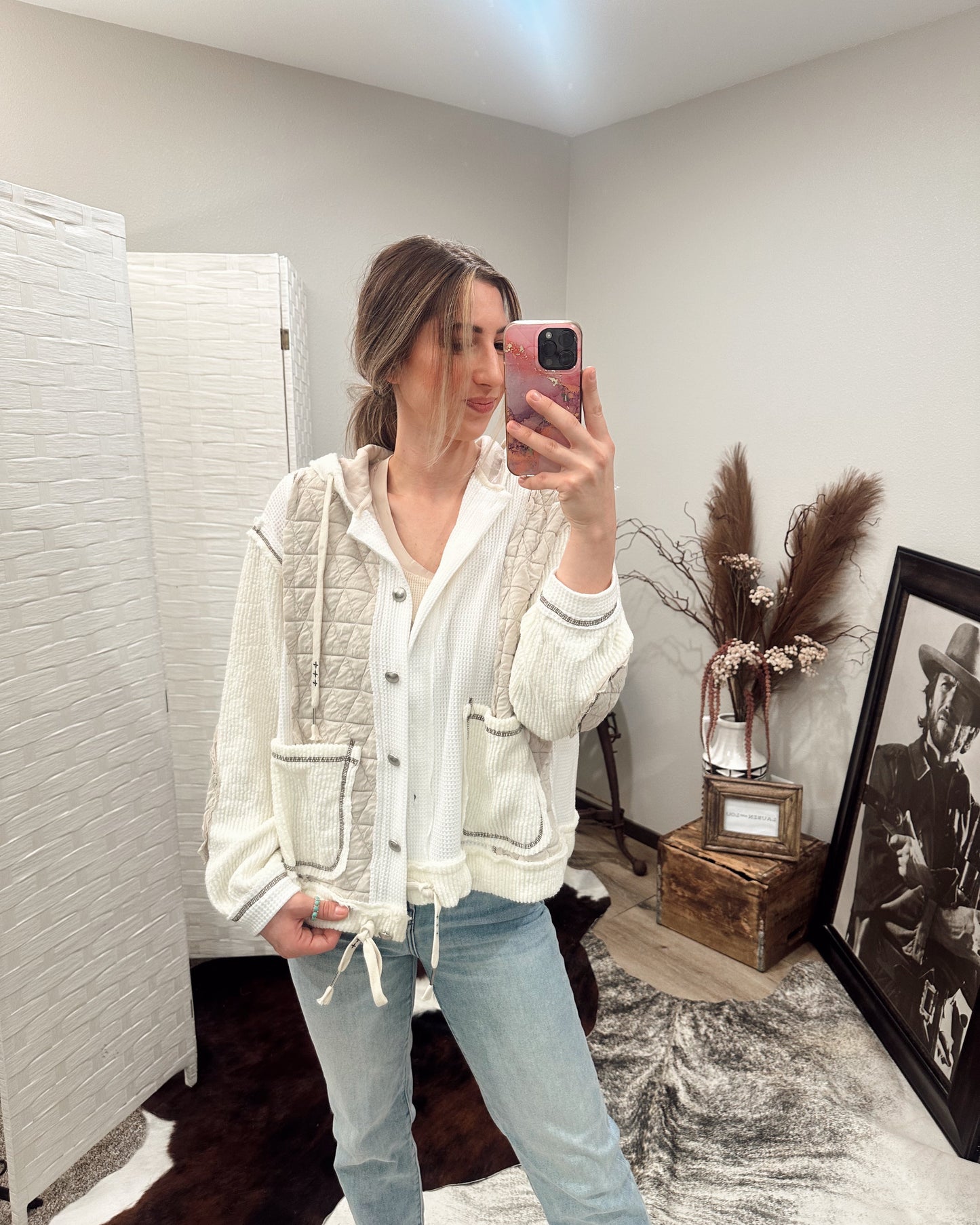 Multi-Fabric Hooded Button Down Shacked