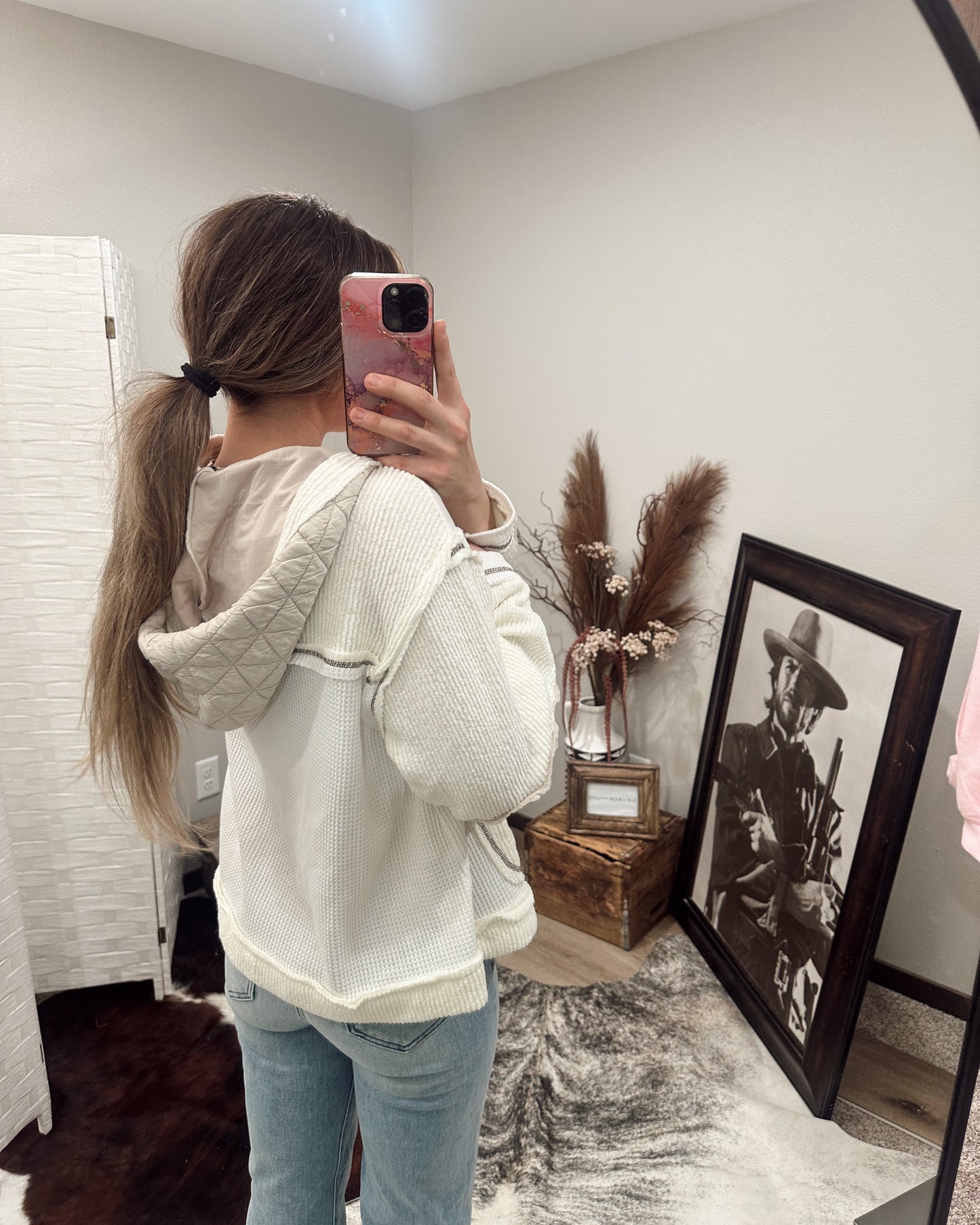 Multi-Fabric Hooded Button Down Shacked