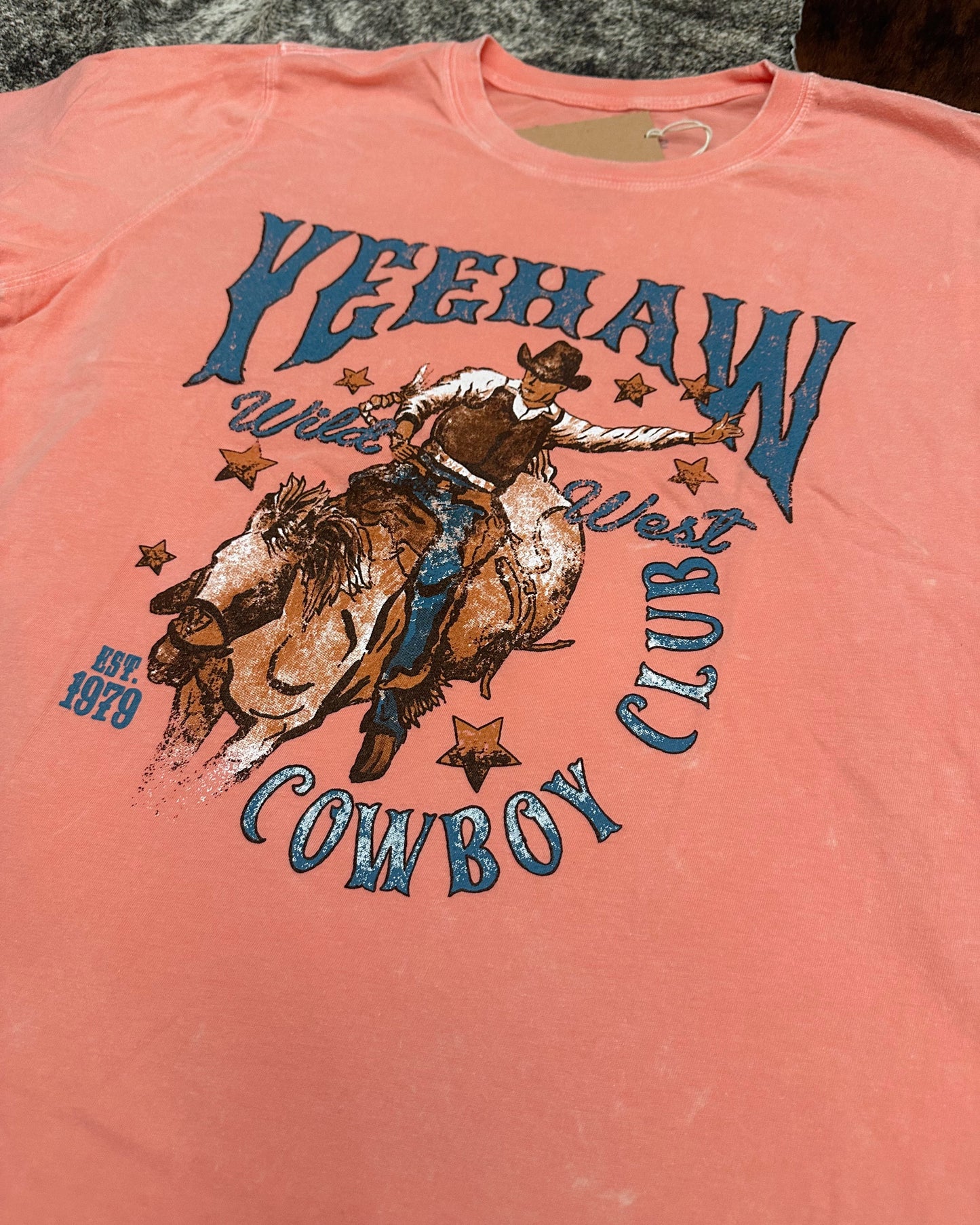 Yeehaw Mineral Wash Graphic in Coral