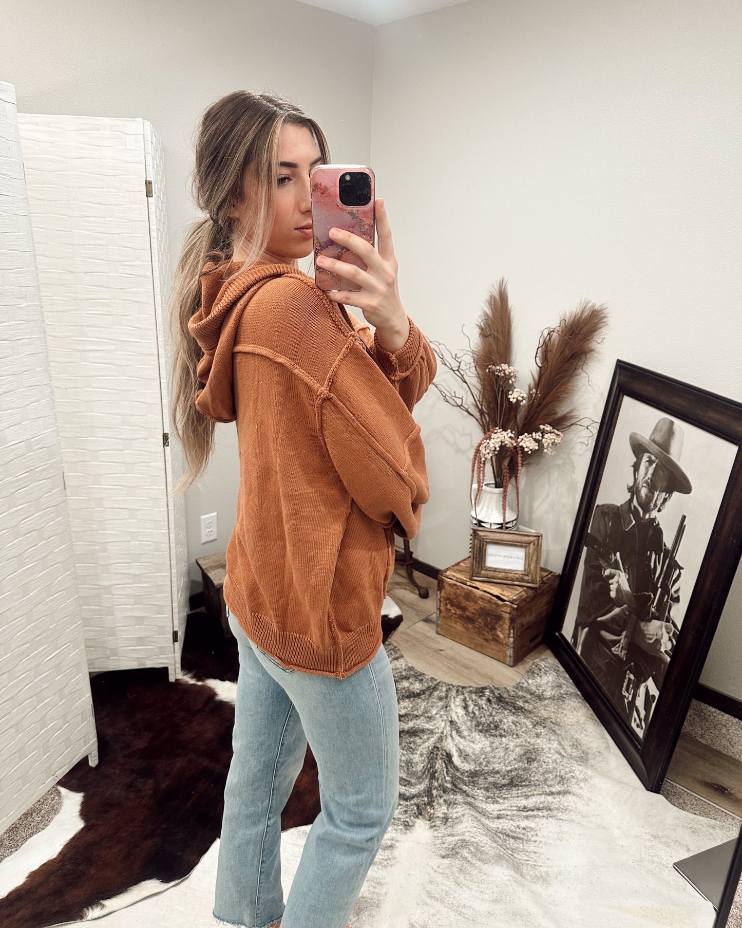 Balloon Sleeve Hoodie in Rust
