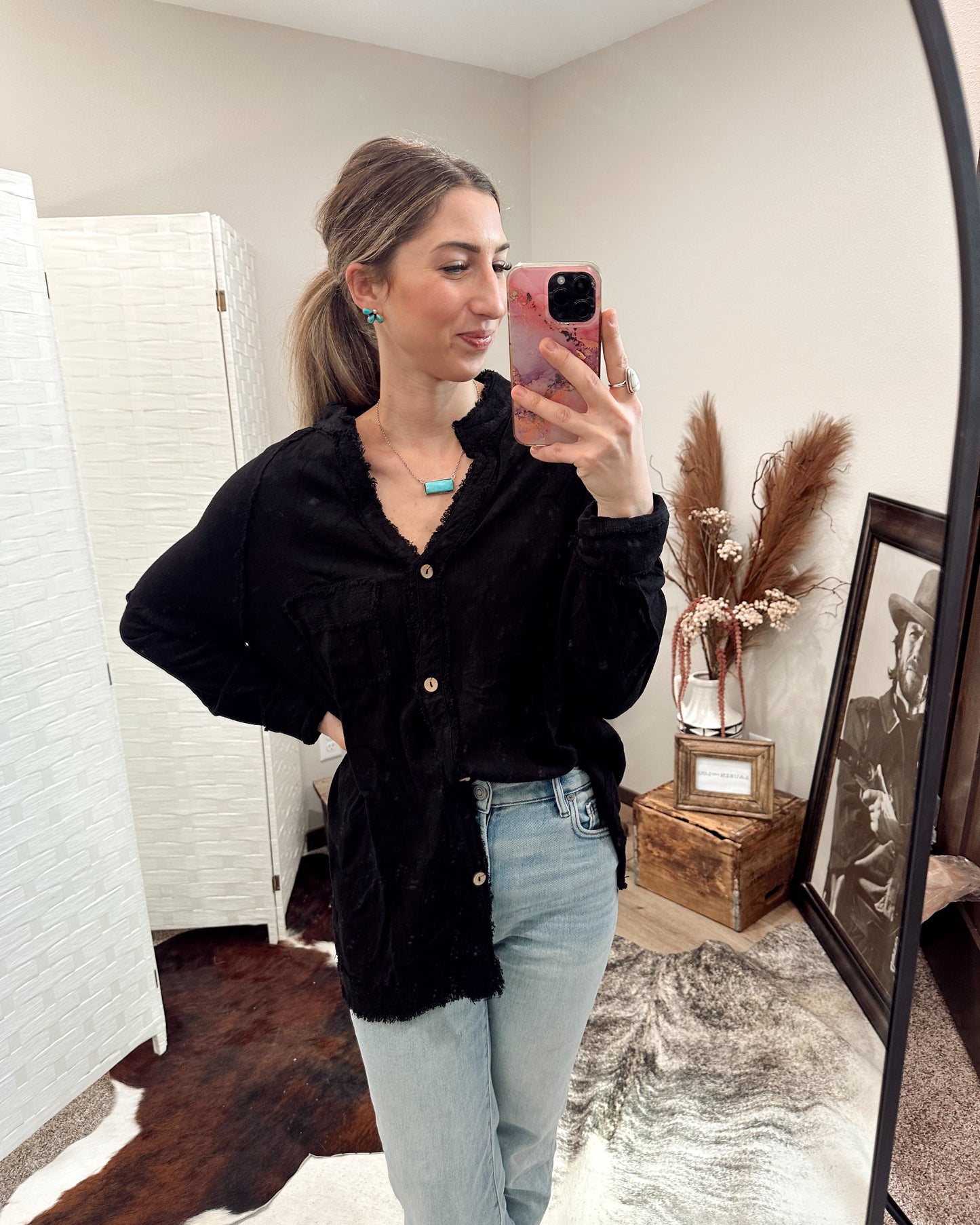 Canyon Breeze Raw Edge Tunic in Black