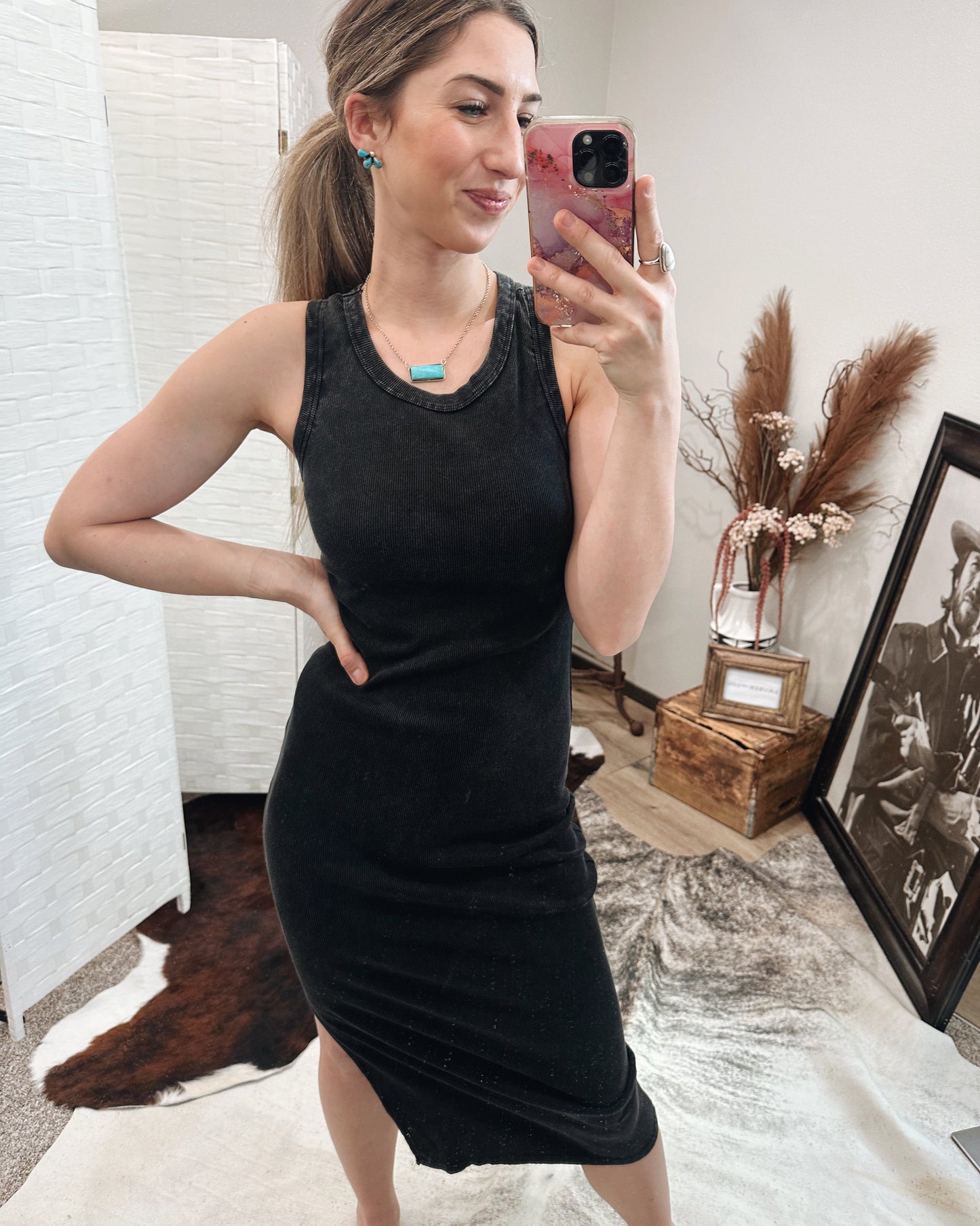 Acid Washed Midi Tank Dress