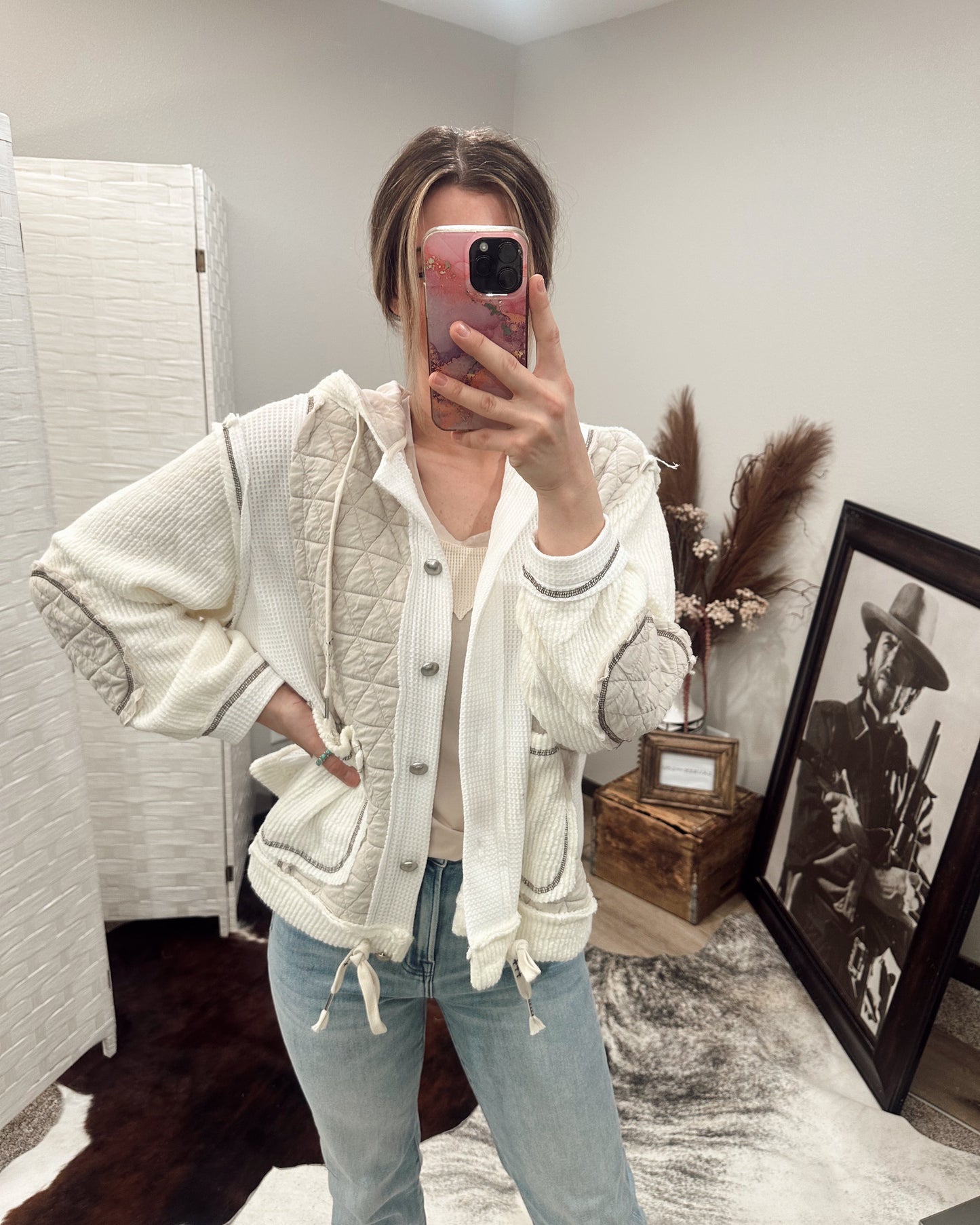 Multi-Fabric Hooded Button Down Shacked