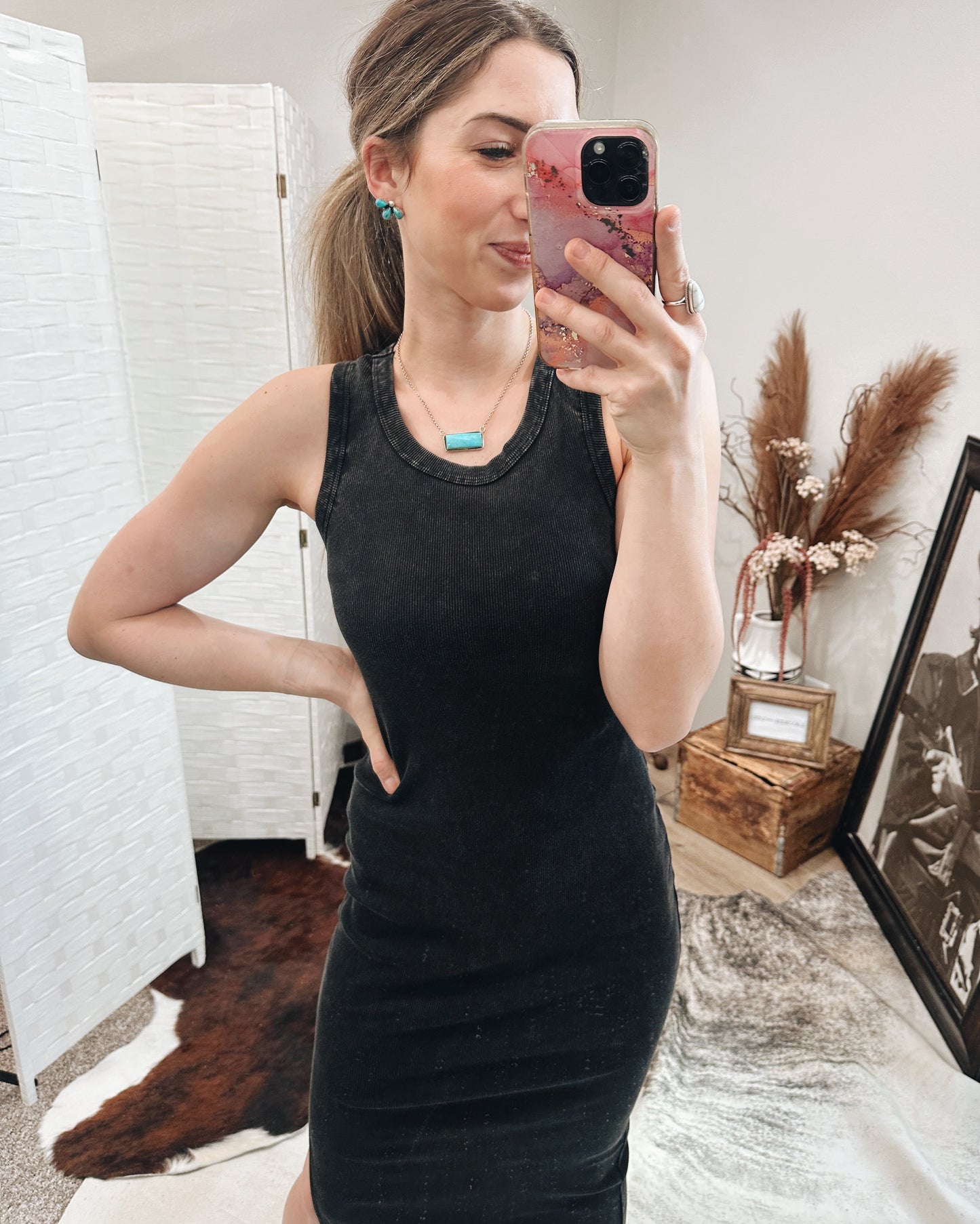 Acid Washed Midi Tank Dress