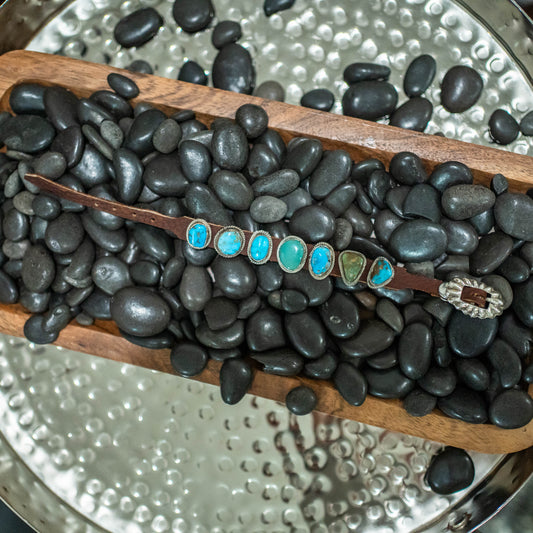 7 Stone Turquoise Leather Bracelet