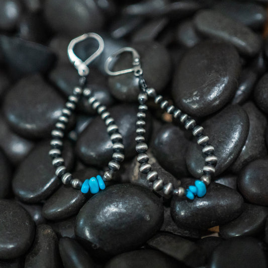 Navajo Pearl Hoops with Turquoise