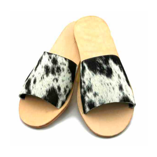 [PRE-ORDER] Nadia Cowhide Slides in Salt & Pepper