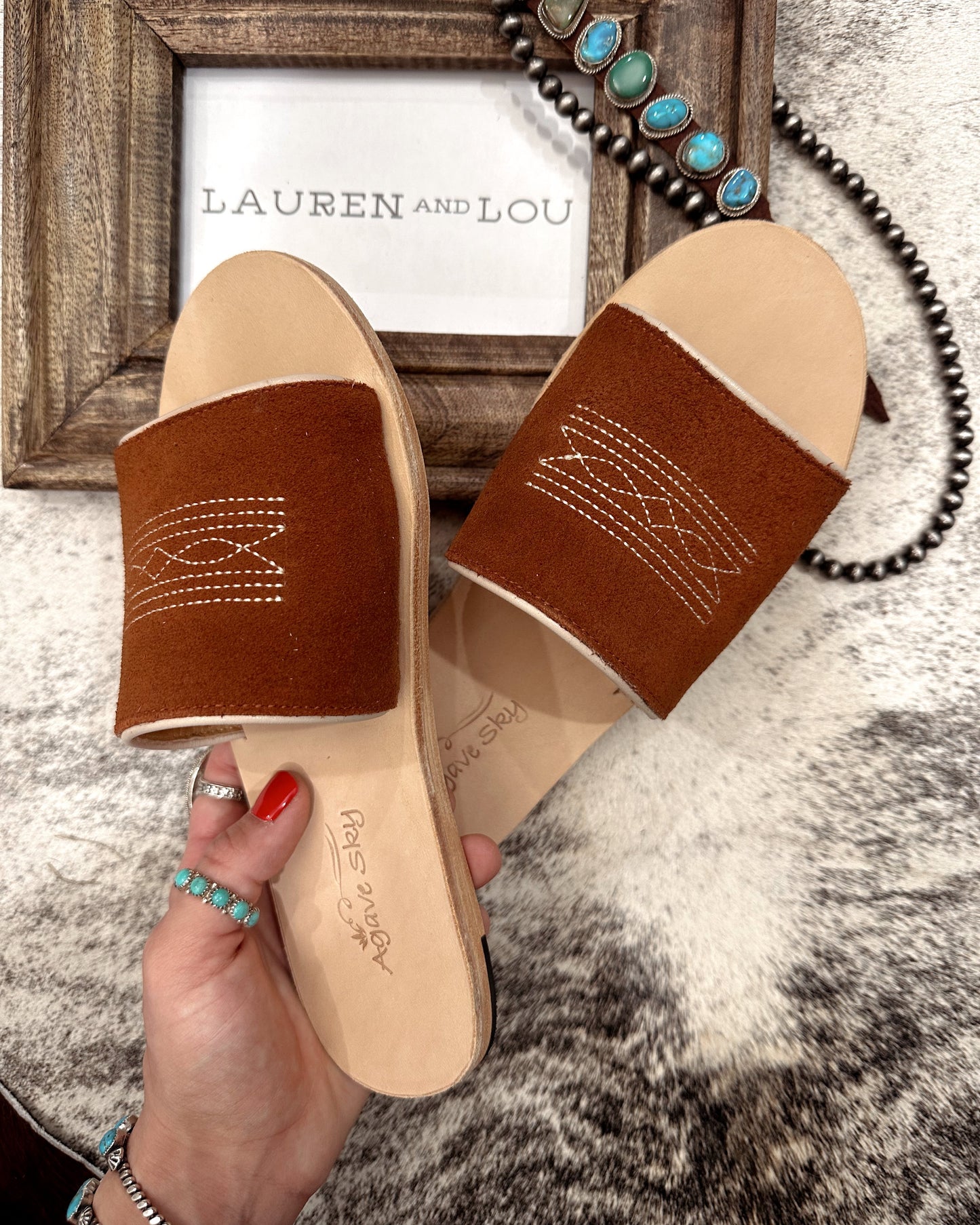 Nadia Western Stitch Slide in Rust