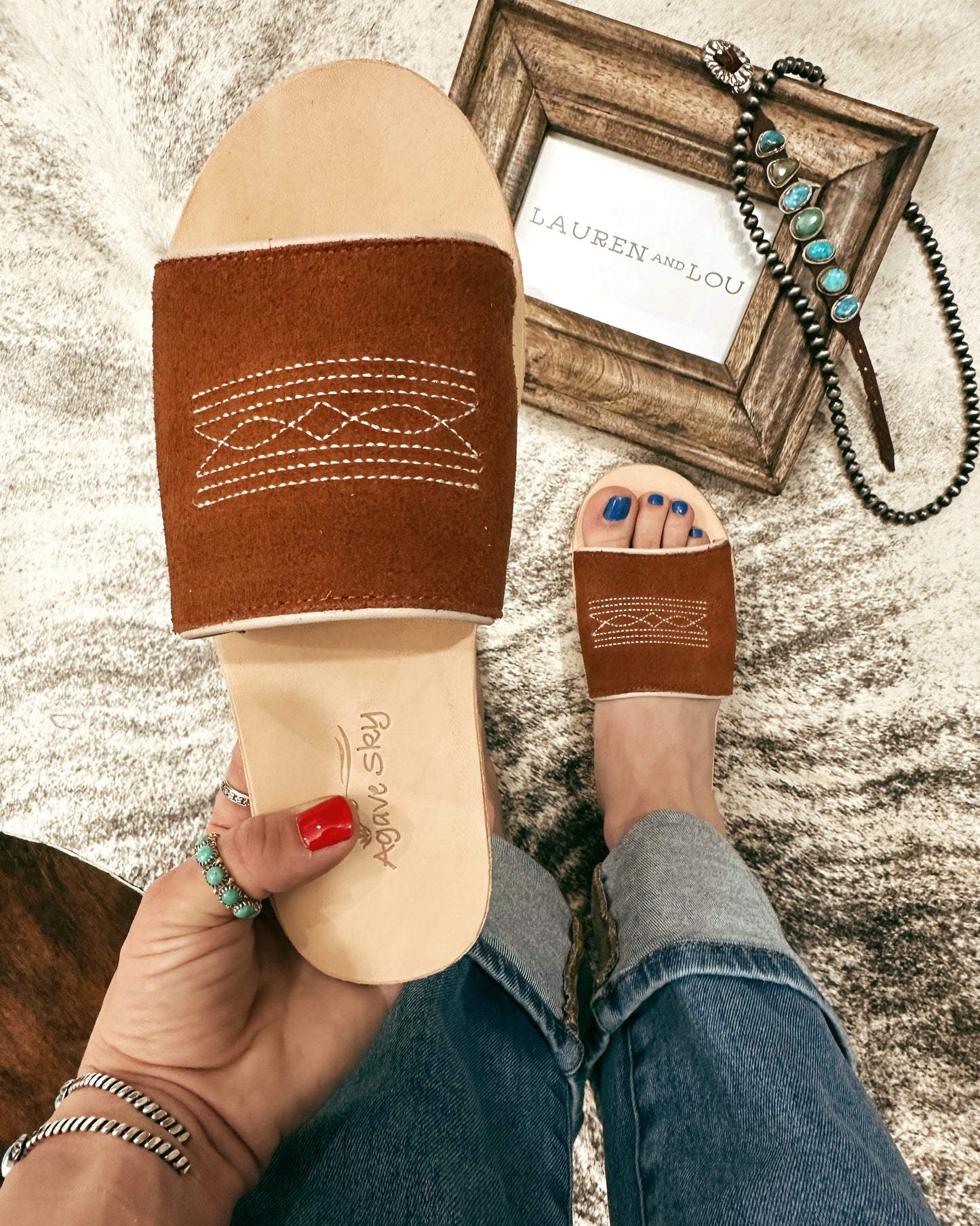 Nadia Western Stitch Slide in Rust