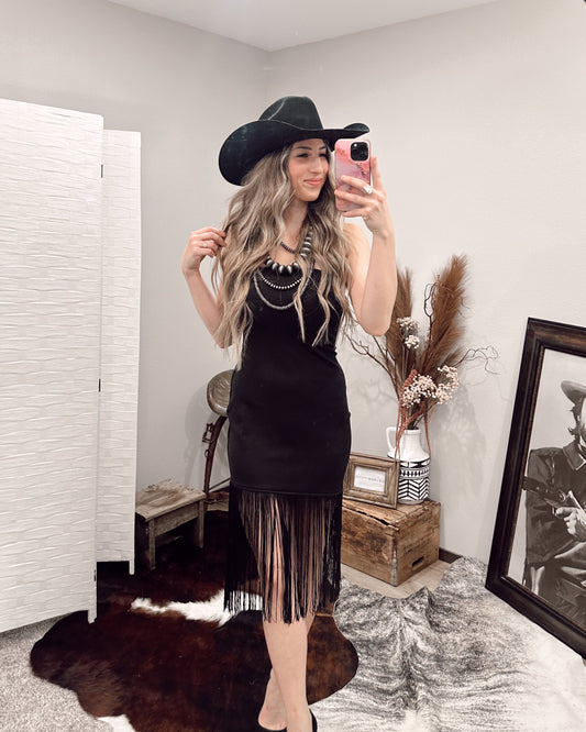 Fringe Gal Bodycon Dress in Black